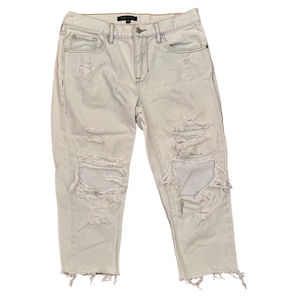 Kendall & Kylie Pale Blue Ripped Capri Jeans Size 26